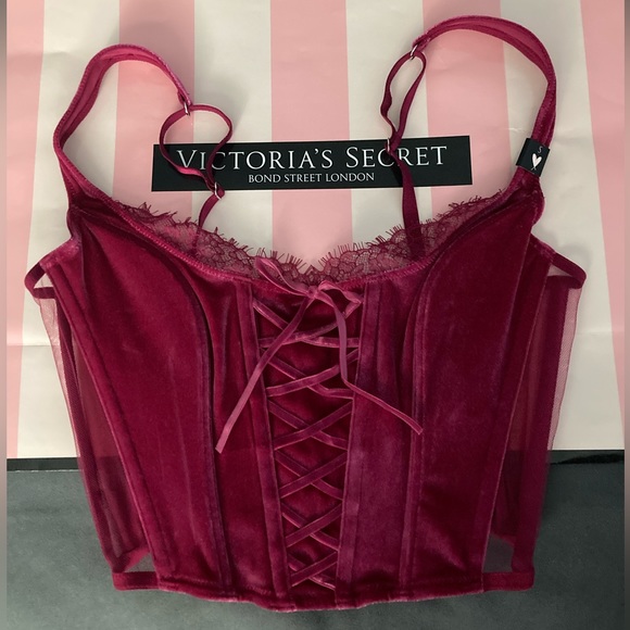 NWT VS velvet & sheer mesh lace up corset top - Picture 8 of 13